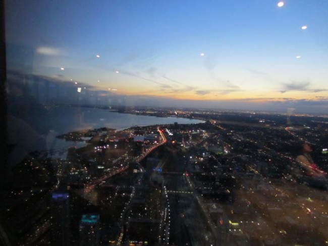A view of Lake Ontario from the top of the CN Tower in Toronto