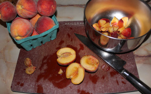 Dicing up peaches for homemade ice cream