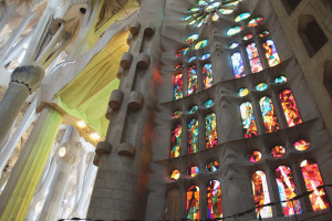 View of Sagrada Familia's stained glass windows